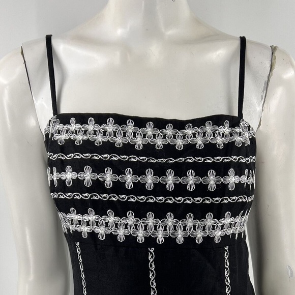 Ann Taylor Linen dress Sz 6 Black white embroidered. - Picture 2 of 6